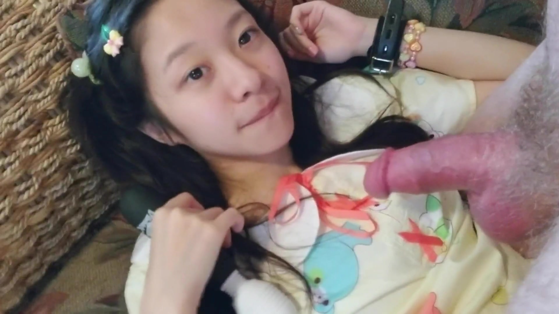 'Uncensored little 18yo Asian Teen Sucks and Fucks Big White Dick