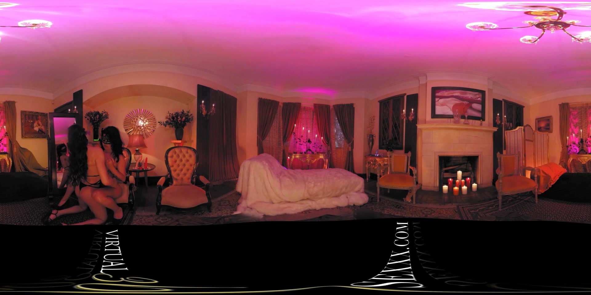 VR 360 Degree lesbian encounter using a huge double ended Dildo